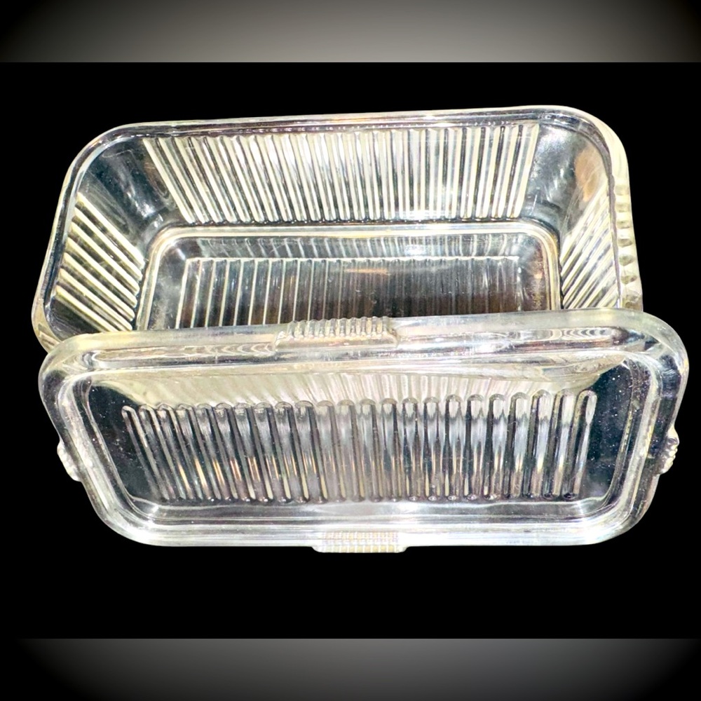 Vintage Rectangular Ribbed Clear Glass Fridgie Refrigerator Dish Container